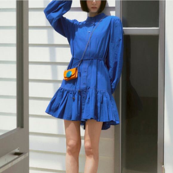 Zara Cobalt Blue Mini Dress Sz S Balloon Sleeves Tiered Ruffle - Picture 13 of 15